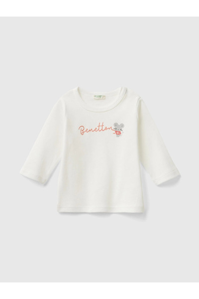 Benetton Bebek Önü Su Baskılı Sweatshırt 1-18 Ay Beyaz