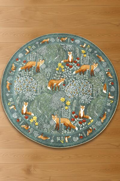 Markaev Fox Baskılı Yuvarlak Dokuma Taban Halı 175 YNG