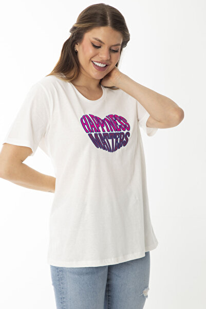 Şans Γυναικεία Μπλούζα Κεντημένη από Λευκό Βαμβακερό Μεγάλο Μέγεθος 65N37099