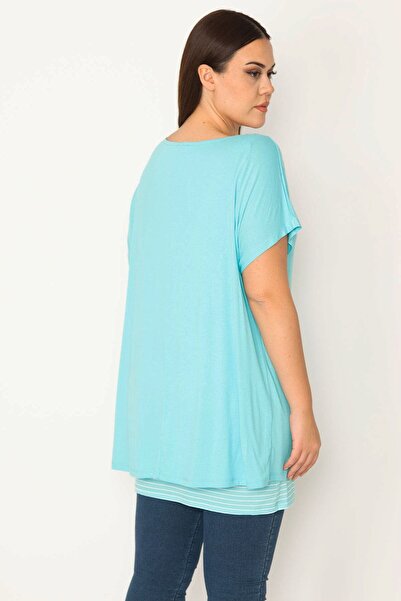 Şans Tekstil Women's Blue Striped Tank Top Low Sleeve Blouse 26a30685