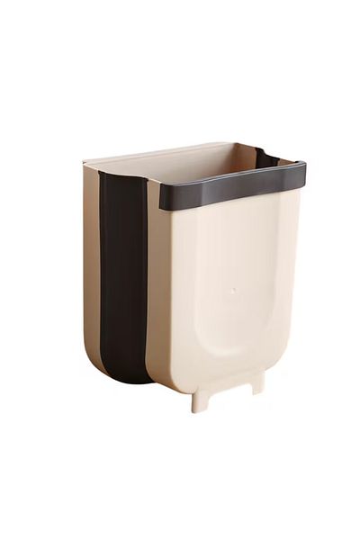 MACVI Cos gunoi pliabil Macvi® 30x25 cm crem, agatare pe dulap, pentru bucatarie, montaj fara gaurire