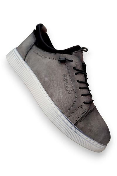 BİRKAN Birkan 907 Gray Nubuck Genuine Leather Orthopedic Lightweight Comfortable Casual Men's Shoes
