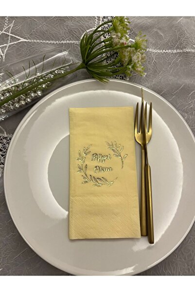 kidspartim Gold Gilded Yellow Bon Appetit Floral Wreath Waiter Napkin 16 Pieces