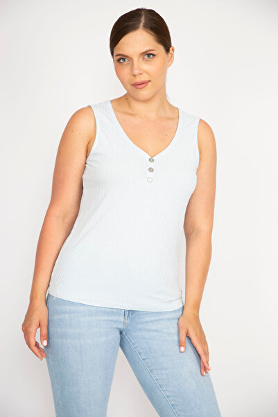 Şans Maiou de damă, albastru, cu decolteu în V, cu nasturi ornamentale, din material textil, 65n36552