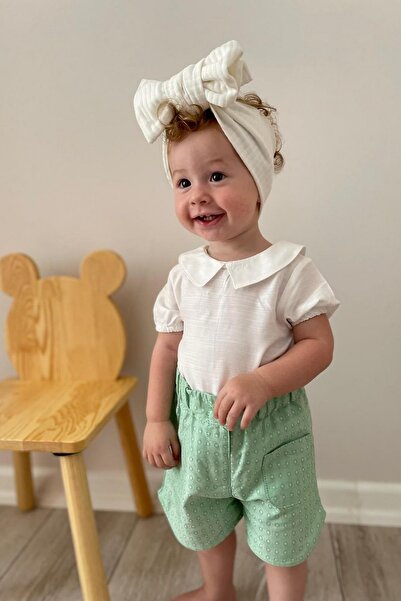 miabambim Mini Collar Detailed Linen Shirt and Shorts Set Mint