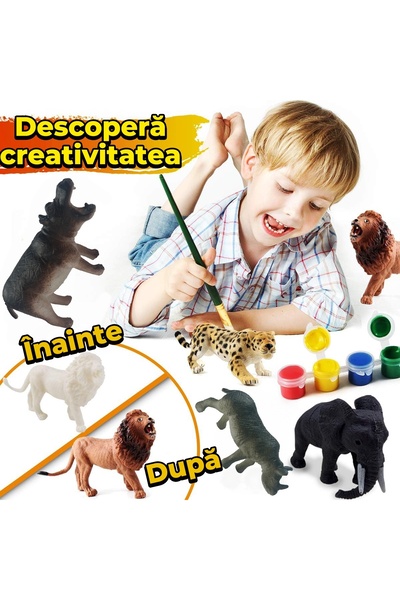 Pitikot Set de Pictura pentru Copii Pitikot®, 6 Animale de Colorat, 6 Culori, 3 Pensule, tavita