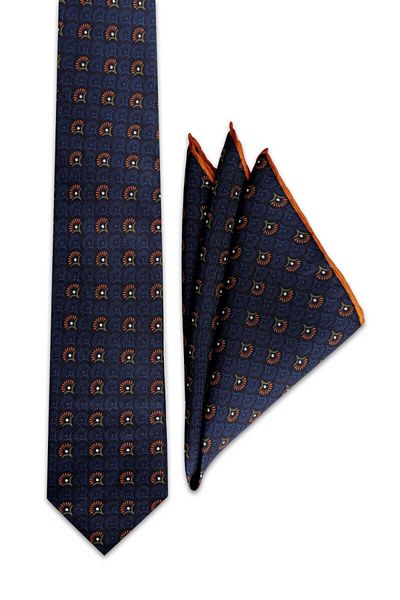 Bursa İpek Orange Patterned Silk Tie Set