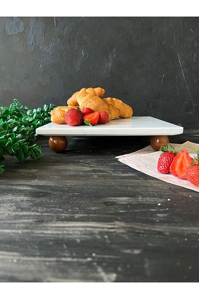 İDAY HOME Natural Marble Presentation Stand, Ball Pedestal Presentation Stand, Cookie Stand, Cake Stand