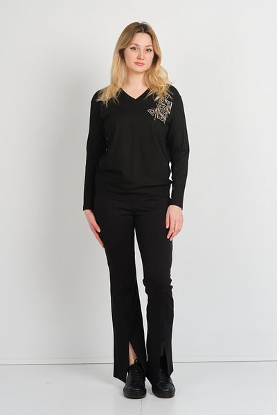 Sistas Women Sequin and Bead Embroidered V Neck Long Sleeve Blouse 24578 Black