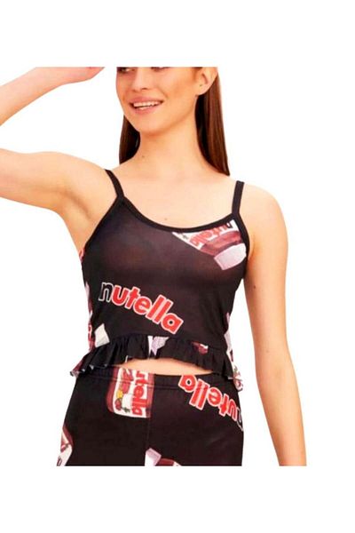 Intisimo Women's Pajamas, Shorts, Tank Top, Nutella, Black/Red - XL