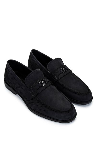 Tamer Tanca Men's Genuine Leather Black Nubuck Loafers