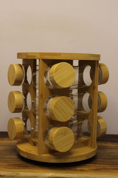HANDSOME Bamboo Spice Rack 12Pcs / Stand with Swivel