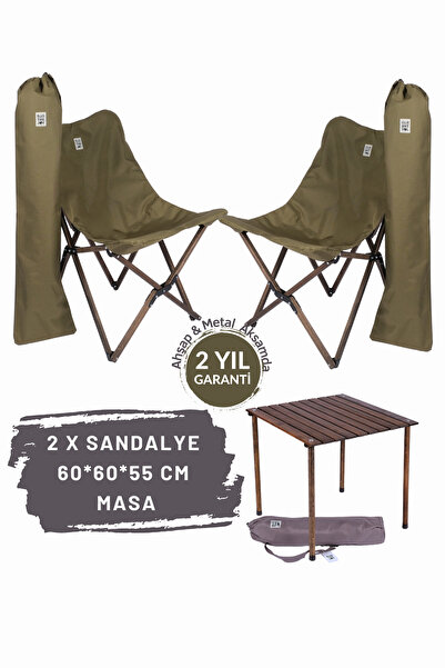 Bag The Joy Ahşap Katlanır Kamp Masa Sandalye Seti 60x60x55 cm | Bahçe , Balk...