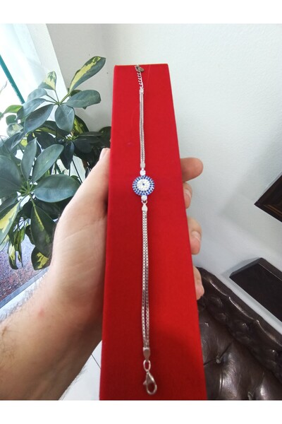 Gümüş nazar boncuklu bilekli