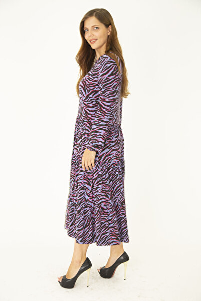 Şans Жіноче велике розмір Ліла Поцілунок комір багатошарове довге рукав сукня 65N36913