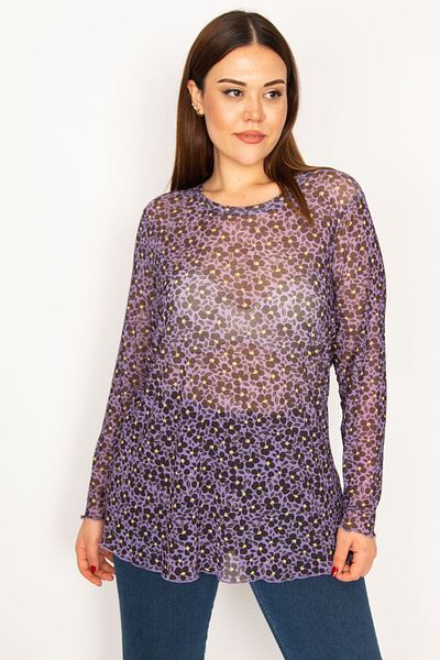 Şans Women's Large Size Purple Lycra Tulle Blouse 65n33269