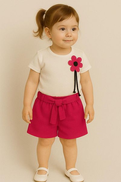 MİNYON BABY Floral Detailed Cotton Girls' Bottom and Top Set