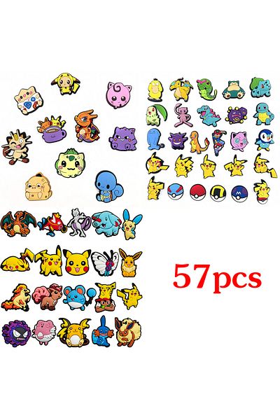 Miniso 57pcs 10/20/27/57Pcs Anime Pokemon Pikachu Sneakers Charms Kawaii Charizard Squirtle Hole Slipper A