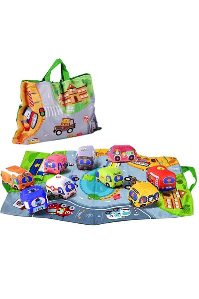 Pitikot Pitikot Plush Car Set, with sounds to stimulate the senses, Play mat