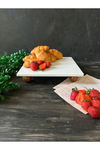 İDAY HOME Natural Marble Presentation Stand, Ball Pedestal Presentation Stand, Cookie Stand, Cake Stand