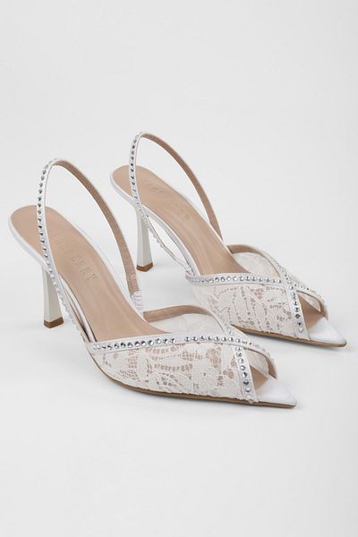 Shoeberry Women's Glamy White Lace Detailed Heeled Shoes