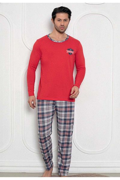 Intisimo Men's Pajamas, Blouse Long Pants, Academic, Red - L