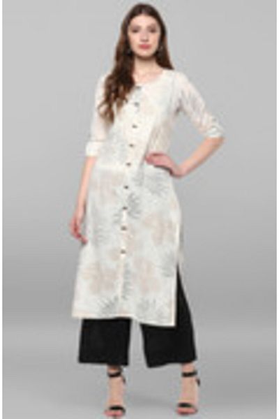 IndHeritage Premium cotton office / casual kurti - White printed kurti / kurta for women - IDH00074