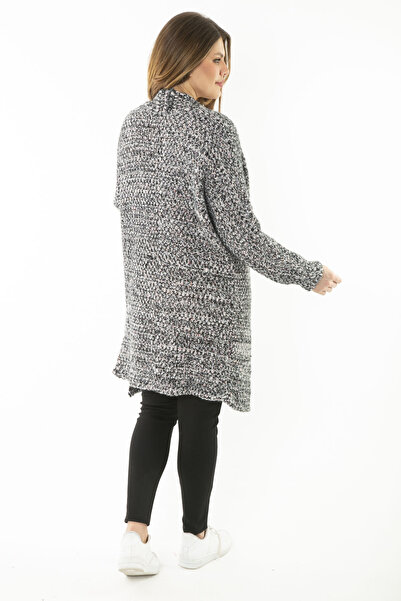 Şans Women's Large Size Colorful Thick Knitwear Cardigan 65N37176