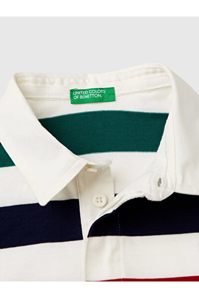 Benetton Boy's Striped Polo Sweatshirt 6-14 Years - Ecru