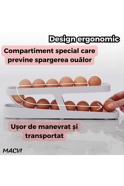 MACVI Macvi® Egg Holder Refrigerator Organizer 14 Eggs Automatic Design White Space Saving