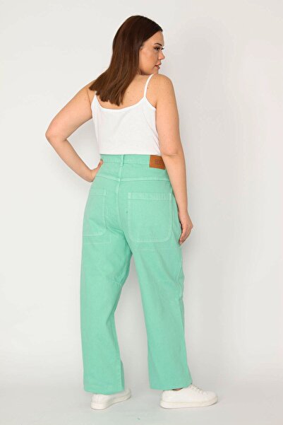 Şans Γυναικείο τζιν παντελόνι μεγάλου μεγέθους Green Cargo Pocket 65n32999