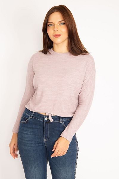 Şans Γυναικεία Plus Size Ροζ Δαντελωτή Μπλούζα 65n34916