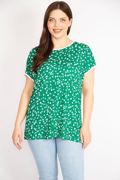 Şans Women's Green Plus Size Front Patterned Blouse 65n36213