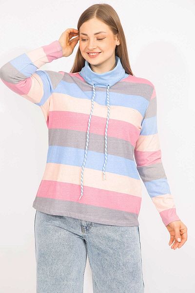 Şans Women's Colorful Plus Size Cotton Fabric Collar Detailed Colored Blouse 65n35558