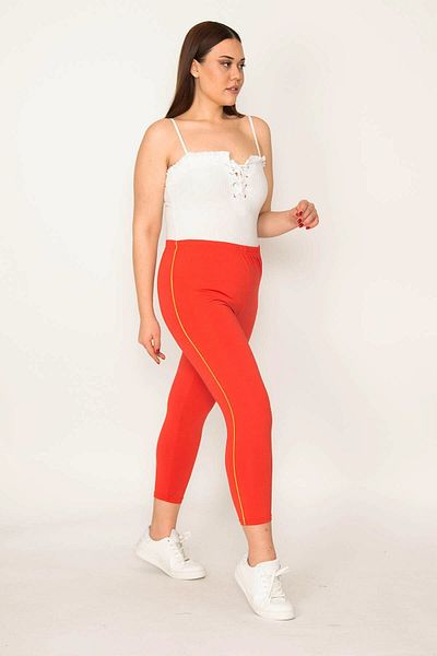 Şans Women's Plus Size Red Side Stripe Micro Jersey Tights 65n32369