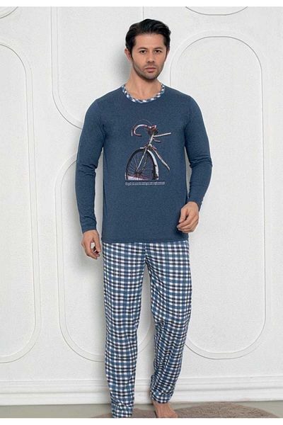 Intisimo Pijamale bărbătești, hanorac, pantaloni lungi, model bicicletă, bleumarin - L