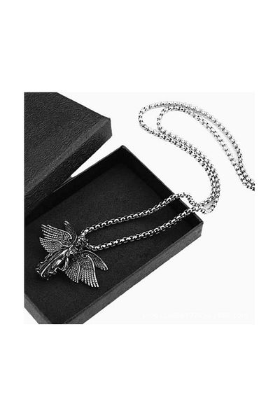 Viking Angelic Angel with Wings 316L Stainless Steel Square Chain Necklace