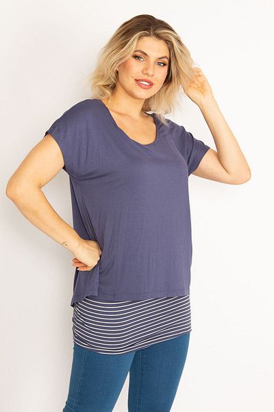 Şans Tekstil Women's Indigo Low Sleeve Tunic with Underwear 26n29660 26n29660
