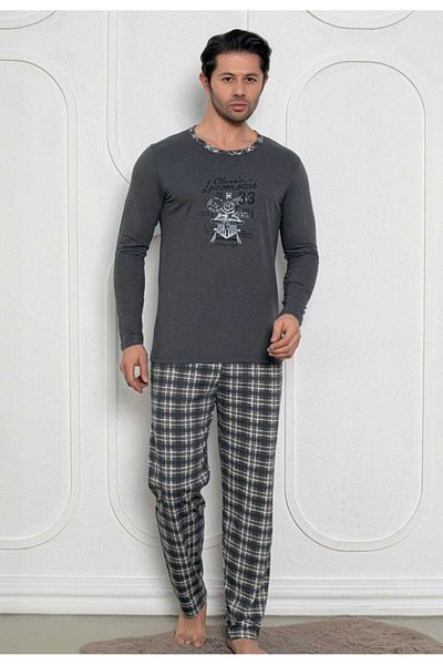 Intisimo Men's Pajamas, Blouse Long Pants, Classic Locomotive, Dark Grey - 3xl
