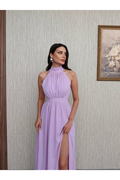 ESRAHELVACI Halter Collar Slit Loose Long Dress