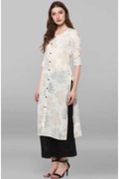 IndHeritage Premium cotton office / casual kurti - White printed kurti / kurta for women - IDH00074