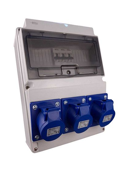 Omu System Electrical panel equipped with 3 single-phase industrial sockets 16A pre-wired panel IP44