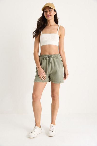 Bianco Lucci Women's Elastic Waist Pocket Detailed High Waist Leg Tasseled Short Linen Shorts Yp5322 60283389
