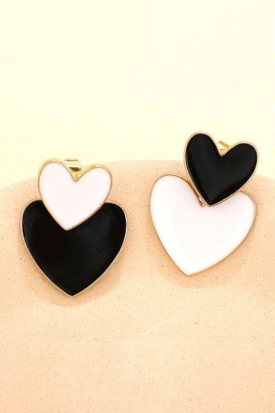 Glaren Black White Enamel Heart Design Gold Color Women Earrings