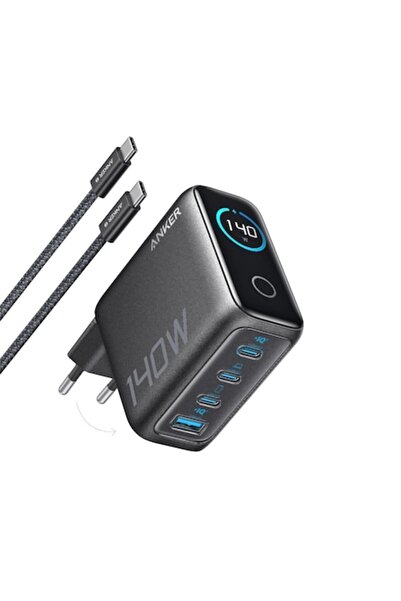 Anker Încărcător de perete Zolo 140W cu afișaj digital, 3x USB-C, 1x USB-A, PD 3.1, cablu USB-C inclus