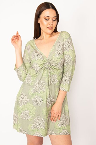 Şans Γυναικείο Μεγάλο Μέγεθος Πράσινο στήθος Λεπτομερές χιτώνα 65n32937