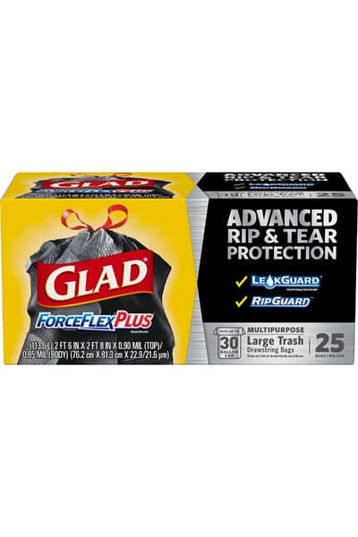 Glad 25-Piece ForceFlex Plus Multipurpose Drawstring Closure Large Trash Bags 113.6 Liter