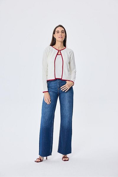 Peraluna Desert Palm, Palm Patterned, Women's Summer Knitwear Cardigan - Ecru