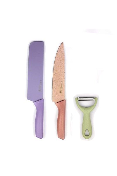Generic 3 Piece Colorful Designer Stainless Steel Chef's Kitchen Knife Set and Peeler