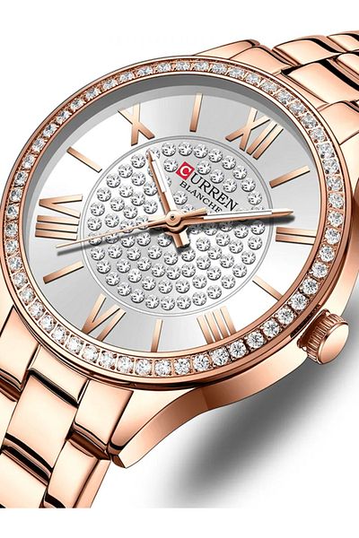 Curren 9084 Luxury Brand Watches for Women with Stainless Steel Band Fashion Rhinestones Ladies Wris